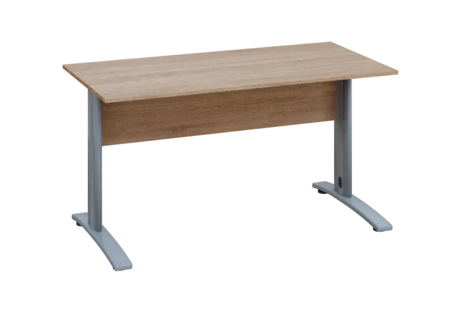 EPK 27 - 14 stůl kancelářský, kovová podnož stříbrná, deska 25 mm, široký 1400 mm, dub bardolino